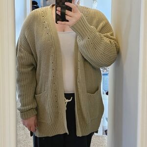 Oversized Knit Cardigan in Olive Green